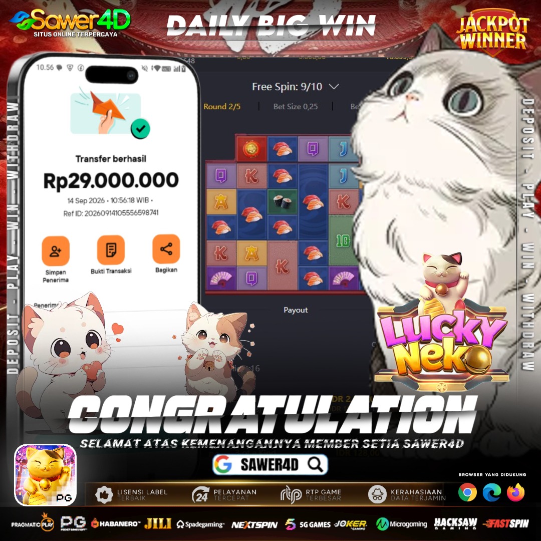 DAILY BIG WIN — JACKPOT Rp29 JUTA! 👑 Keberuntungan datang tanpa diduga! Selamat untuk member SAWER4D atas kemenangan fantastisnya! 🎉💰