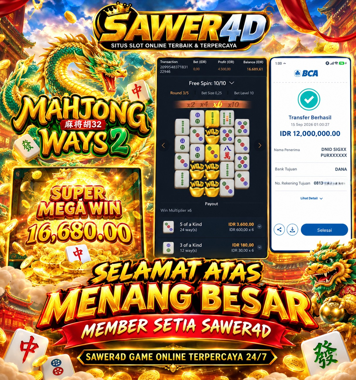 1 lagi member setia kami mengalami kemenangan luar biasa di permainan MAHJONG WAYS 2! selamat atas kemenangannya!!