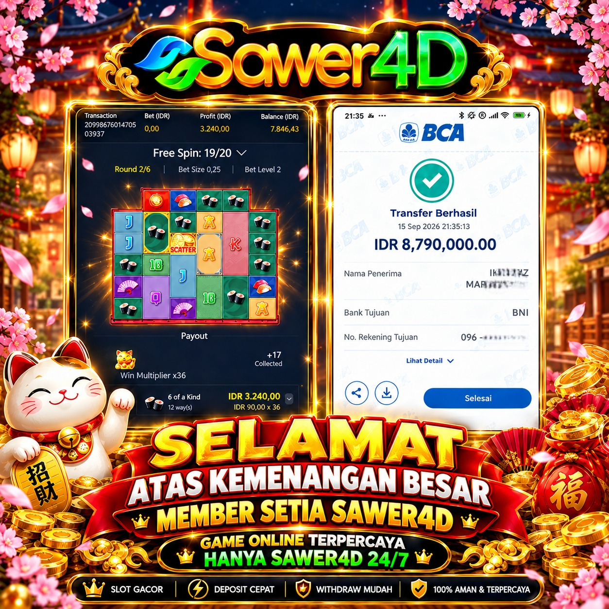 🎊 Jackpot kemenangan berhasil didapatkan! Semoga keberuntungan berikutnya makin besar!