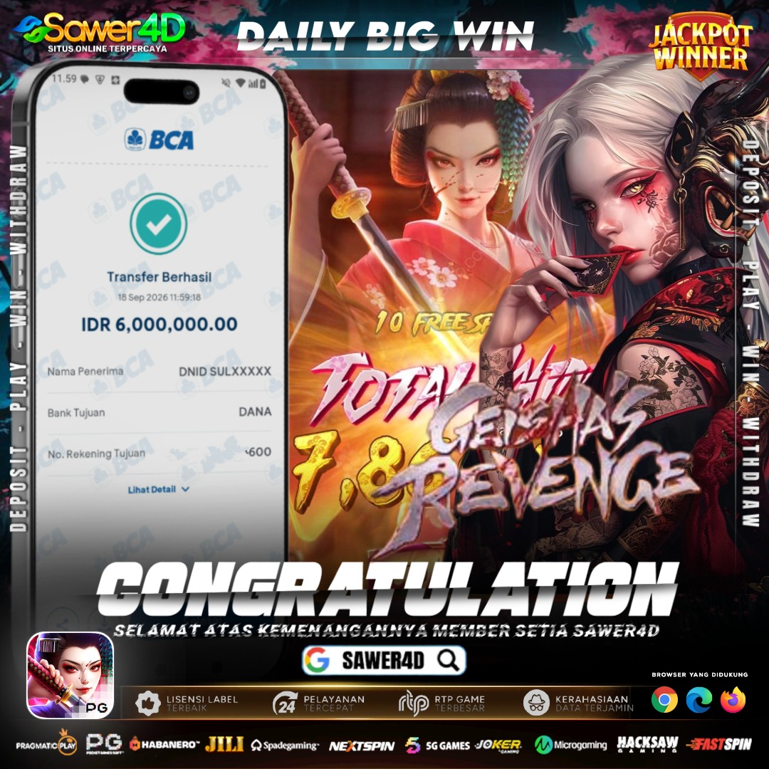 BUKTI WD MEMBER SAWER4D! 💸🔥  Rp6.000.000 berhasil cair!  Total kemenangan JUATAAN RUPIAH 🤑  Jangan cuma lihat buktinya — rasakan keseruannya bersama SAWER4D!